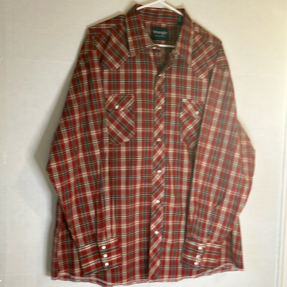 3/$25 Wrangler Pearl Snap Long Sleeve Plaid Western Cowboy Shirt. Size XXL